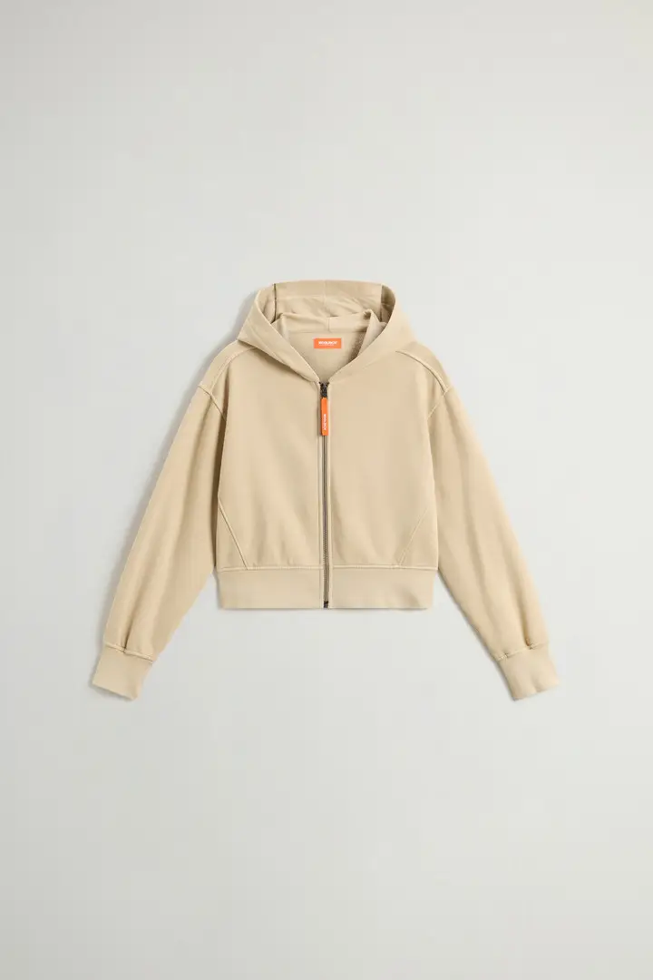 Felpa crop con cappuccio da ragazza in puro cotone tinta in capo Beige Oatmeal