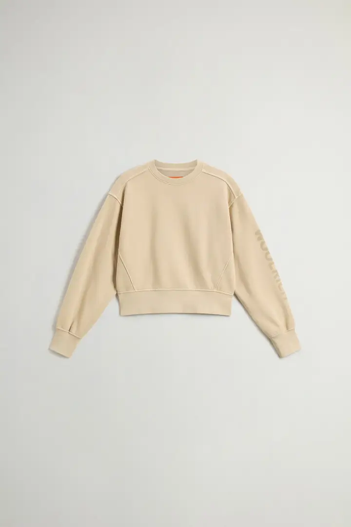 Felpa crop girocollo da ragazza in puro cotone tinta in capo Beige Oatmeal