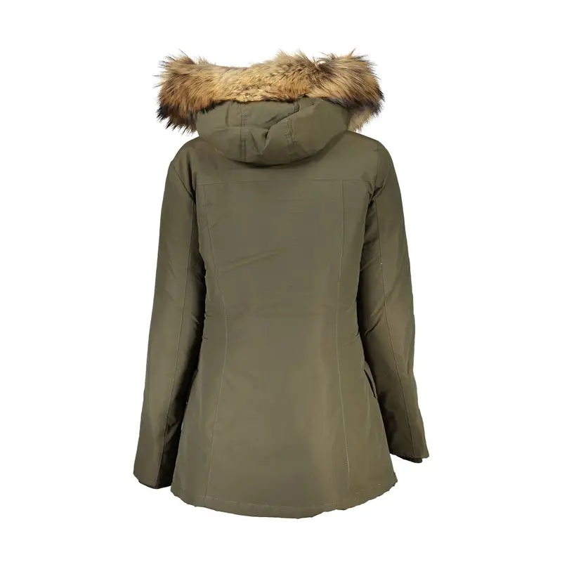 Giubbotto Maniche Lunghe Donna Verde Cappuccio con Pelo Rimovibile miniatura 2