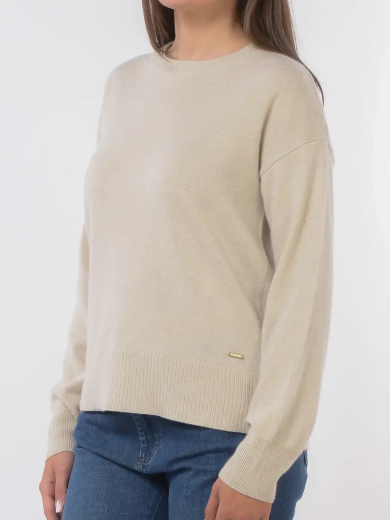 maglia da donna Woolrich in misto lana a girocollo BEIGE