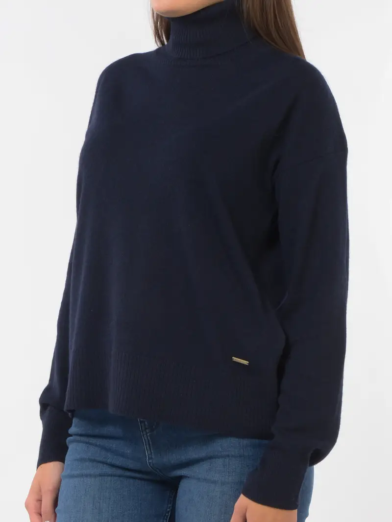 maglia da donna Woolrich in misto lana vergine con collo alto Blu