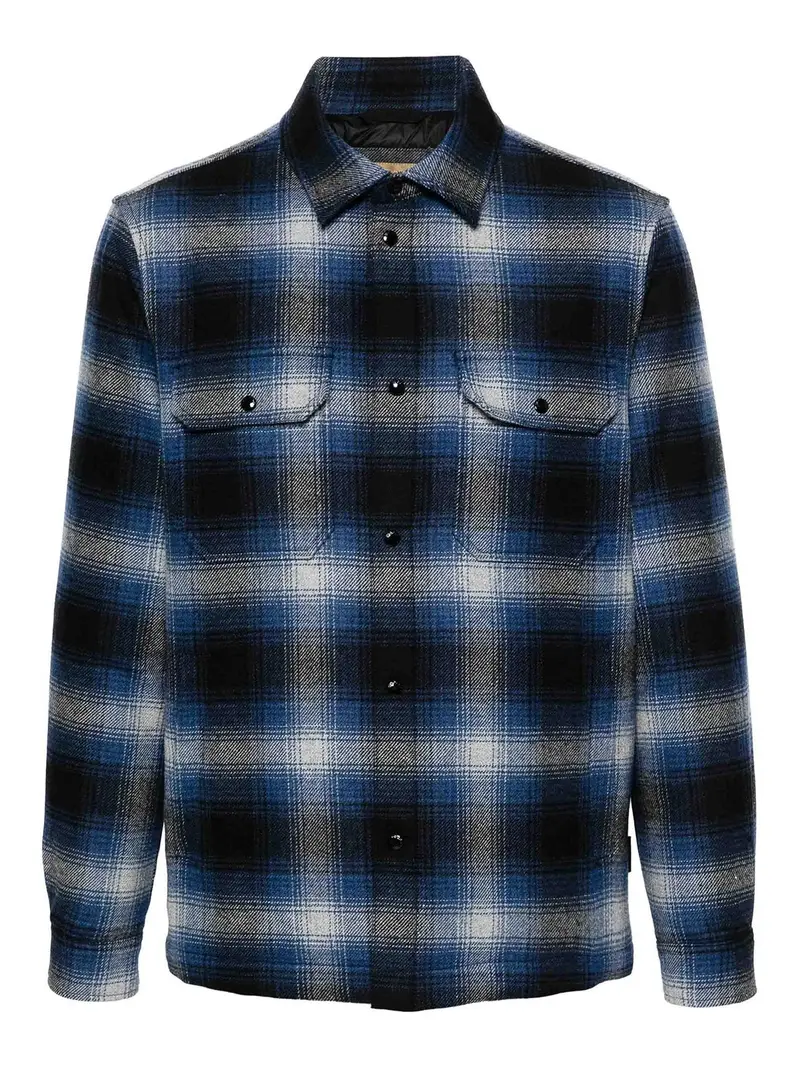 Overshirt a quadri in lana d Alaska Blu