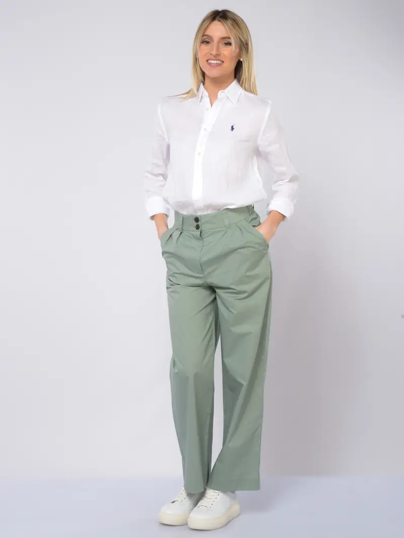 pantalone da donna Woolrich in cotone con pinces Verde miniatura 2