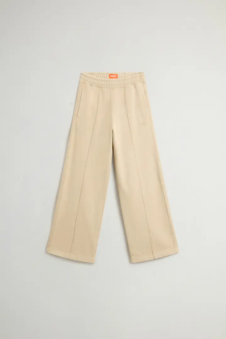 Pantaloni da ragazza in puro cotone felpato tinti in capo Beige Oatmeal