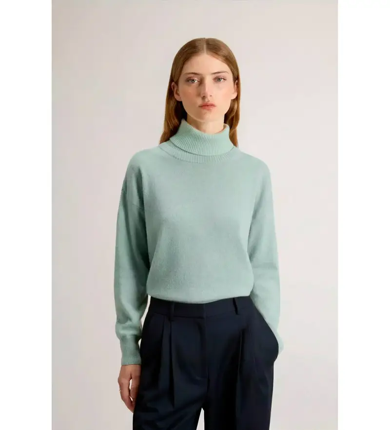 per donna. CFWWKN2027FRUF5067 Maglione dolcevita in misto verde (L), Casual, Lana