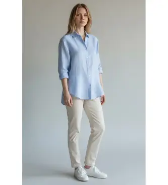 per donna CFWWSI2013FRUT5295 Camicia di lino blu (M), Casual, Manica lunga Azzurro