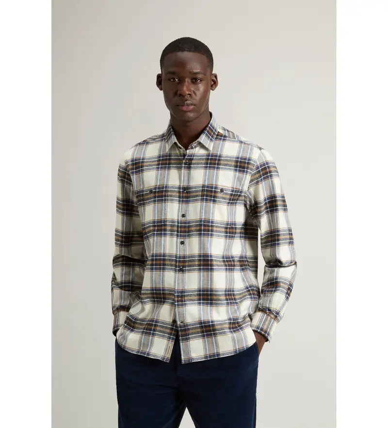 per uomo CFWOSI2001MRUT5058 Camicia a quadri in flanella bianco sporco (M), Casual, Cotone, Manica lunga