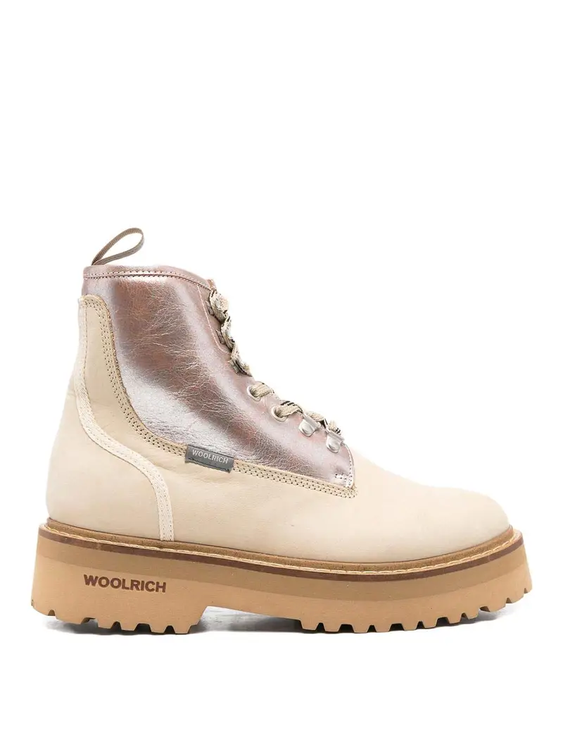 Stivali stringati in pelle Crema