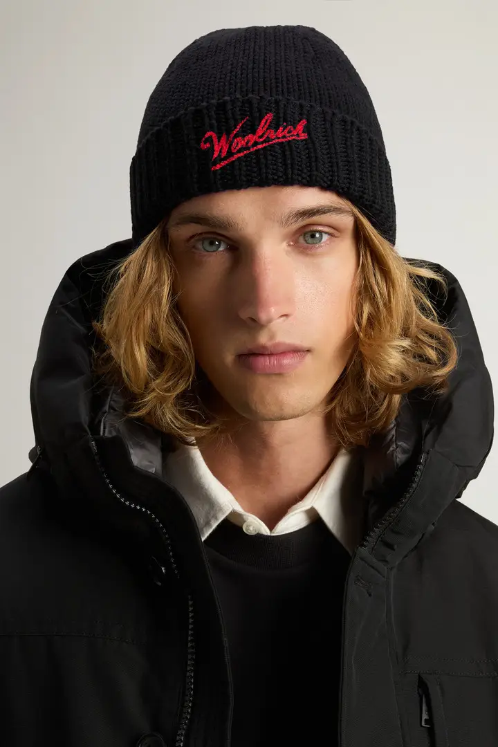 Unisex Berretto in pura lana vergine Merino Nero Black miniatura 3