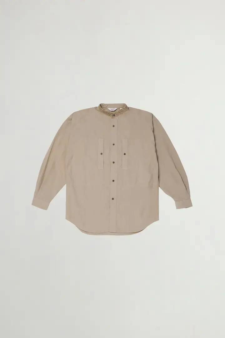unisex Camicia in popeline di puro cotone tinta in capo Beige