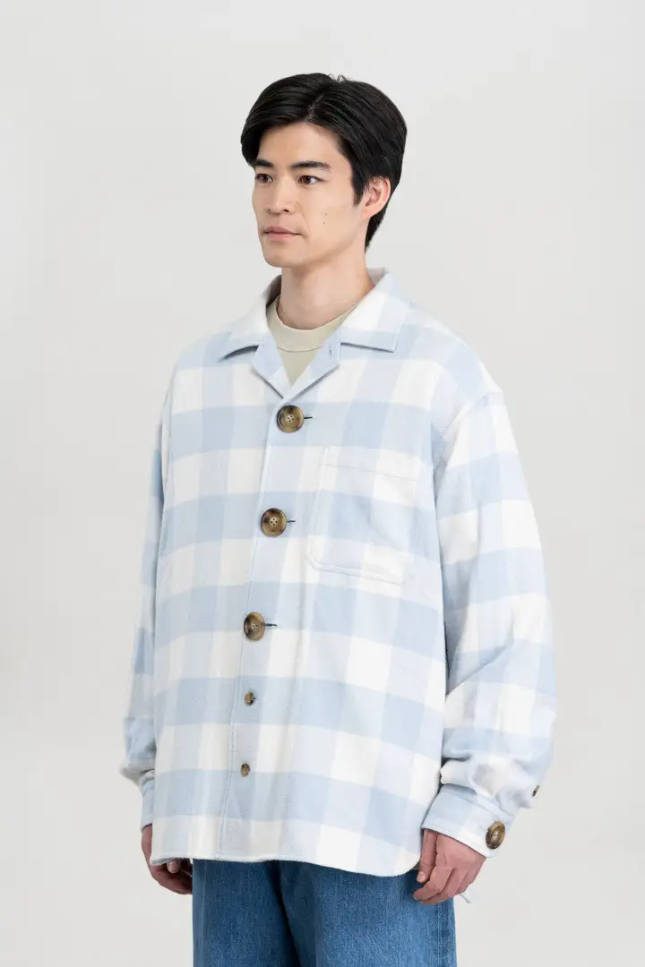 Unisex Camicia in puro cotone con motivo a quadri Blu Sax miniatura 3