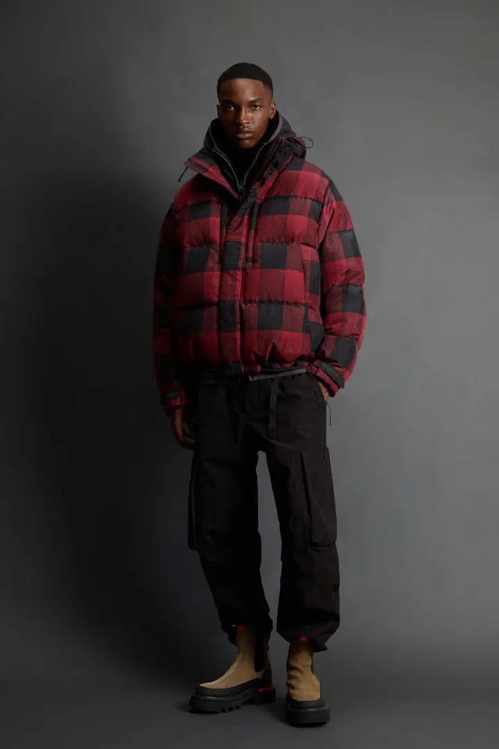 Unisex Check Parka corto in nylon Olmetex by Todd Snyder Multicolore Red Black miniatura 2