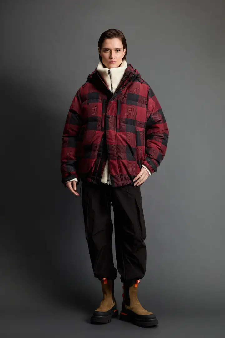 Unisex Check Parka corto in nylon Olmetex by Todd Snyder Multicolore Red Black miniatura 3