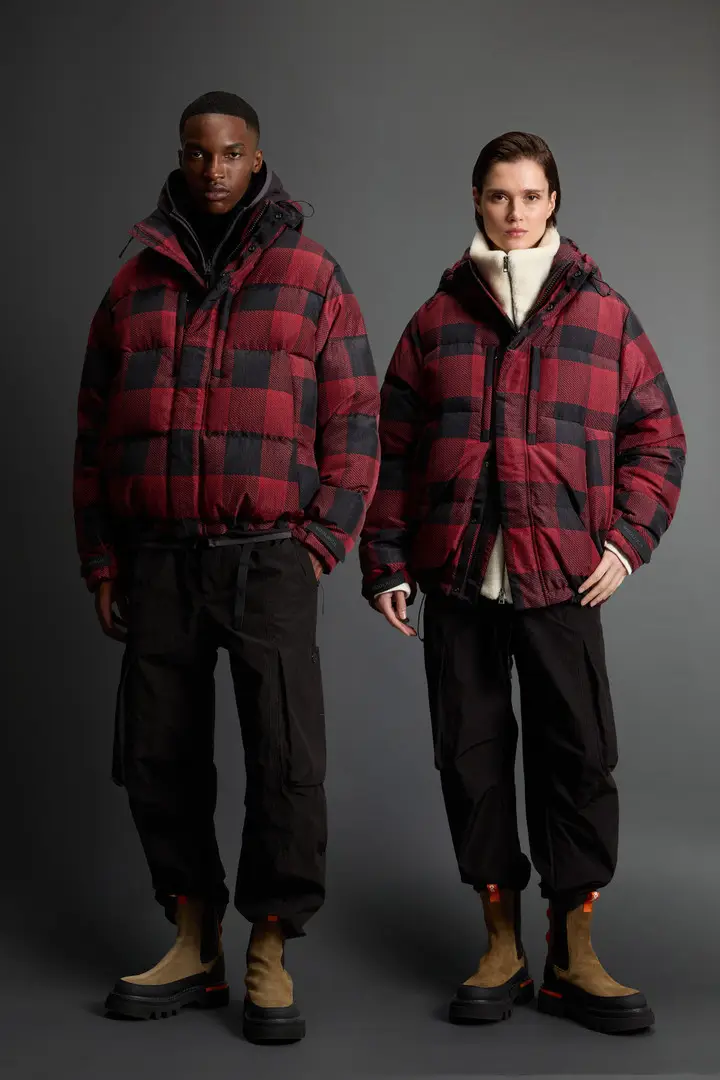 Unisex Check Parka corto in nylon Olmetex by Todd Snyder Multicolore Red Black