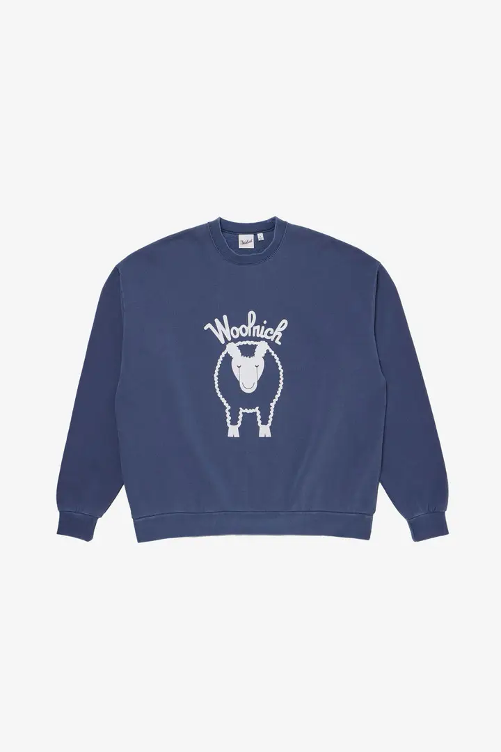 Unisex Felpa girocollo in puro cotone con logo stampato sul petto e sul retro Blu Navy
