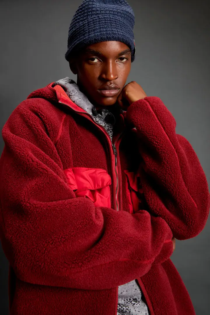 Unisex Felpa ibrida full-zip con cappuccio Rosso Rosewood miniatura 3