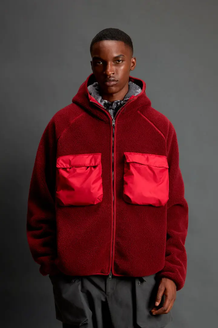 Unisex Felpa ibrida full-zip con cappuccio Rosso Rosewood