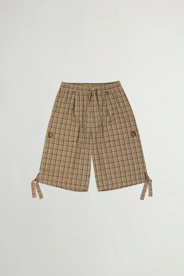 unisex Pantaloncini Madras in misto cotone e nylon Marrone Brown