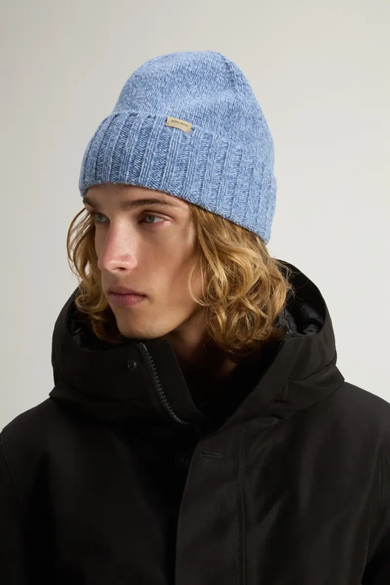 Uomo Berretto in pura lana mouliné Blu Marine miniatura 3