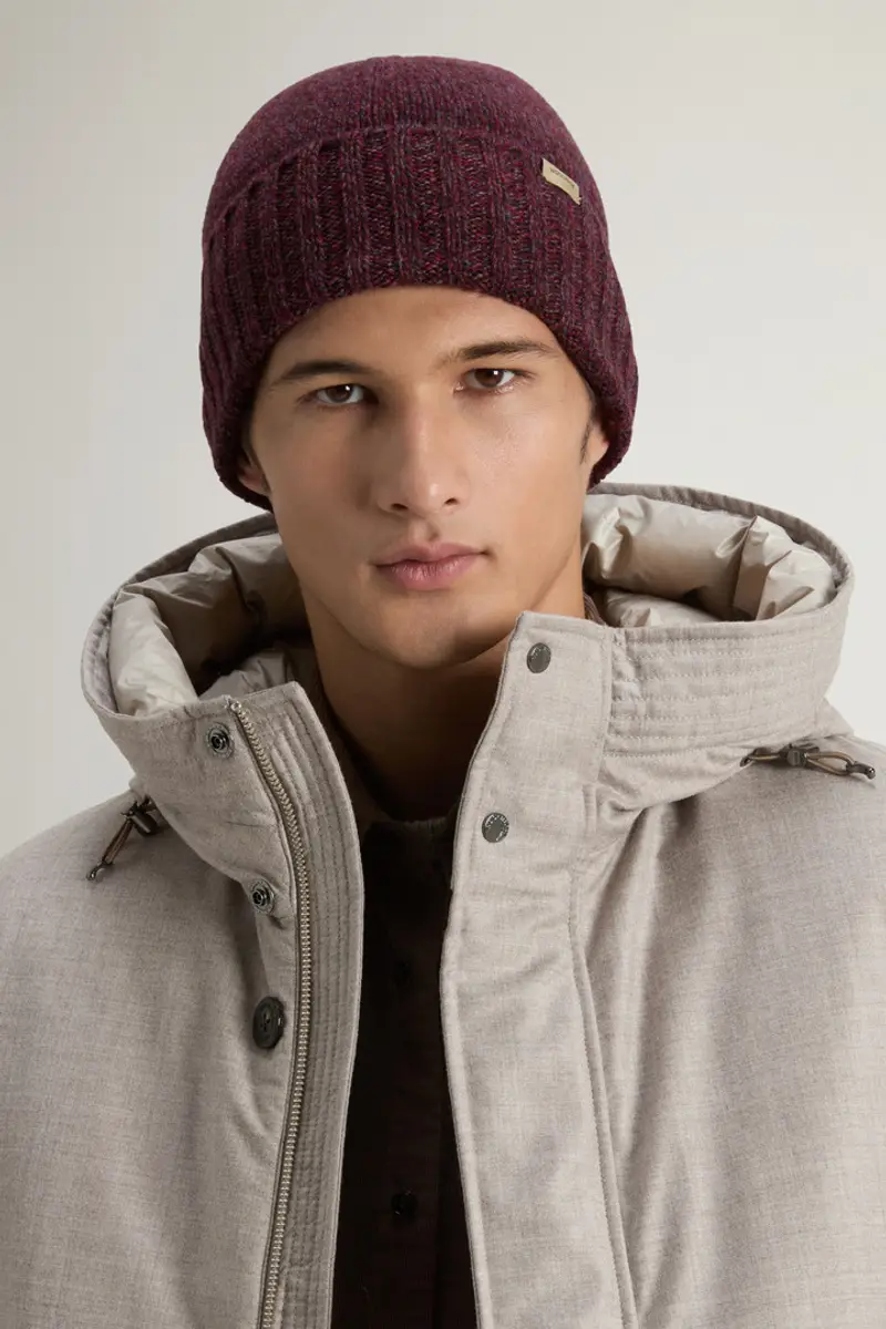 Uomo Berretto in pura lana mouliné Rosso Wine miniatura 3