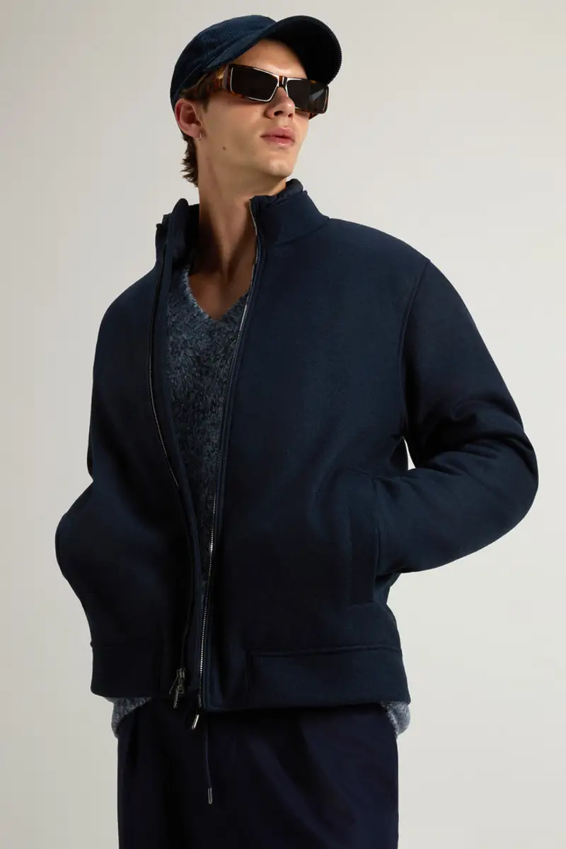 Uomo Bomber Lewis in misto lana e cotone Blu Melton Blue miniatura 3