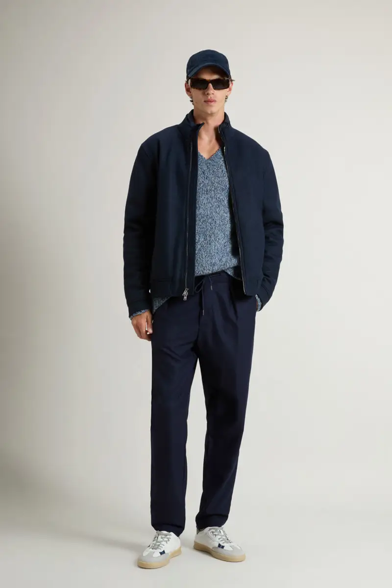 Uomo Bomber Lewis in misto lana e cotone Blu Melton Blue