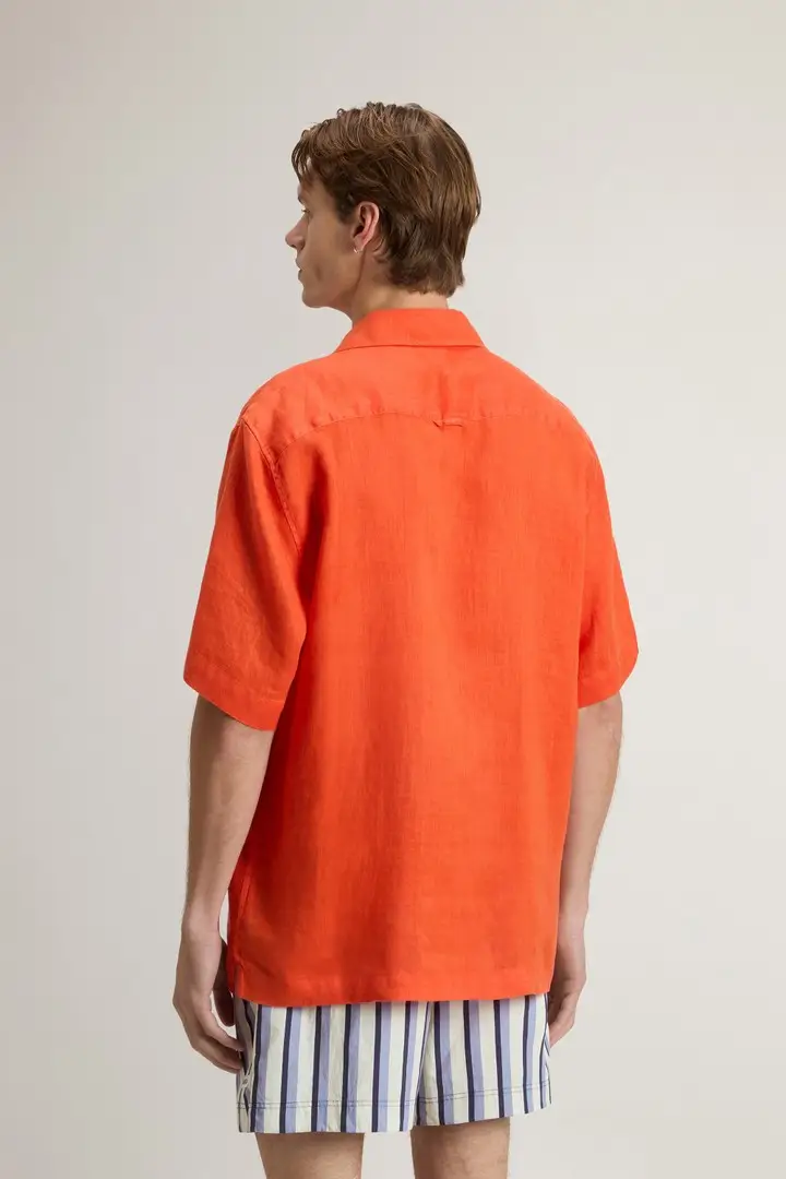 uomo Camicia a maniche corte in puro lino tinta in capo Arancione Pureed Pumpkin miniatura 2