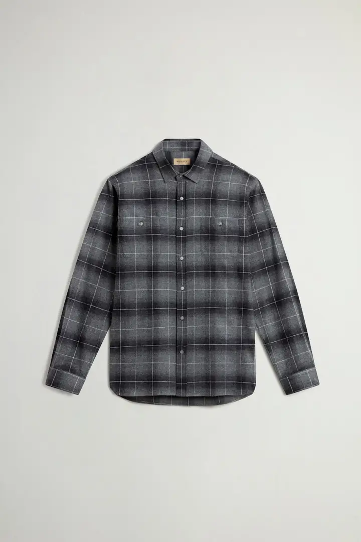 Uomo Camicia a quadri in flanella di puro cotone Grigio Grey Check