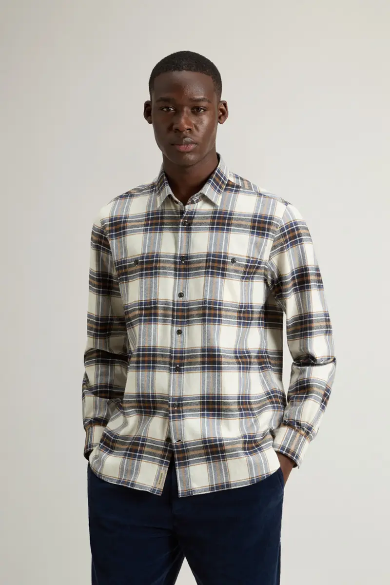 Uomo Camicia a quadri in flanella di puro cotone Multicolore Cream Check