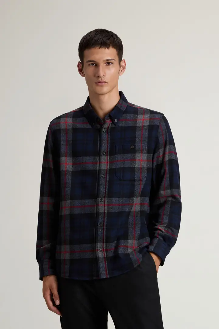 Uomo Camicia di flanella Trout Run in misto lana con motivo a quadri Multicolore Navy Check