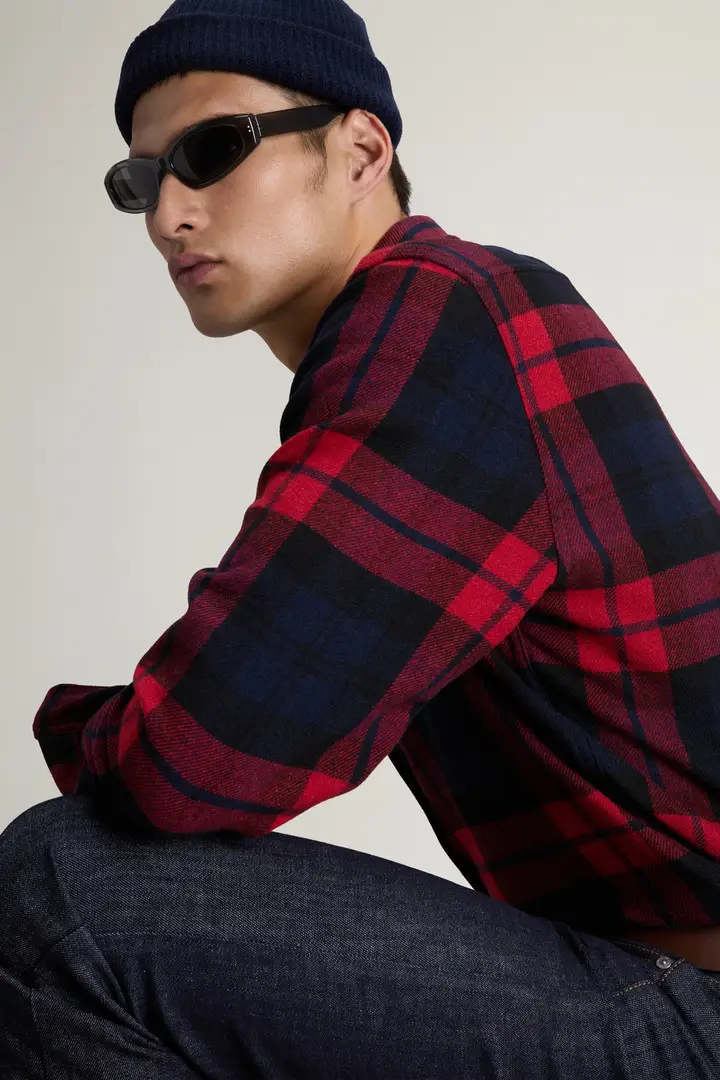 Uomo Camicia di flanella Trout Run in misto lana con motivo a quadri Rosso Red Blue Check miniatura 3