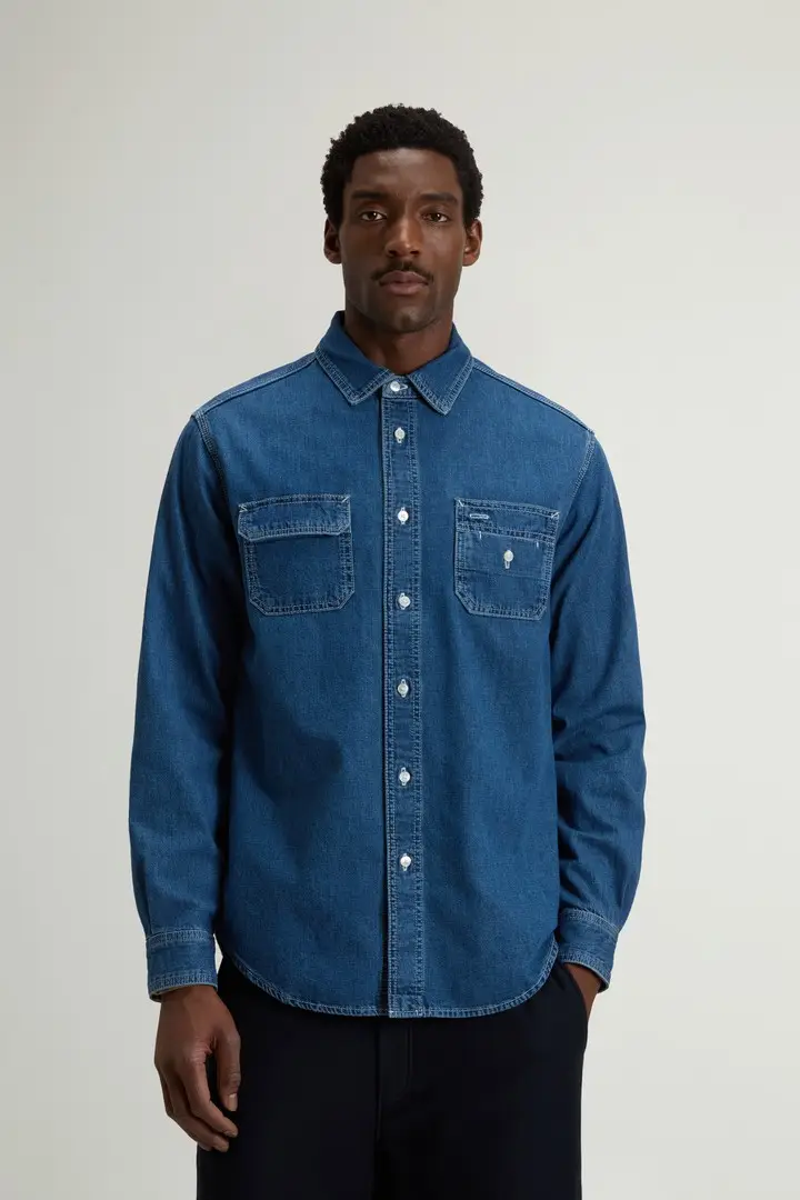 uomo Camicia in denim leggero di puro cotone Blu Medium Indigo