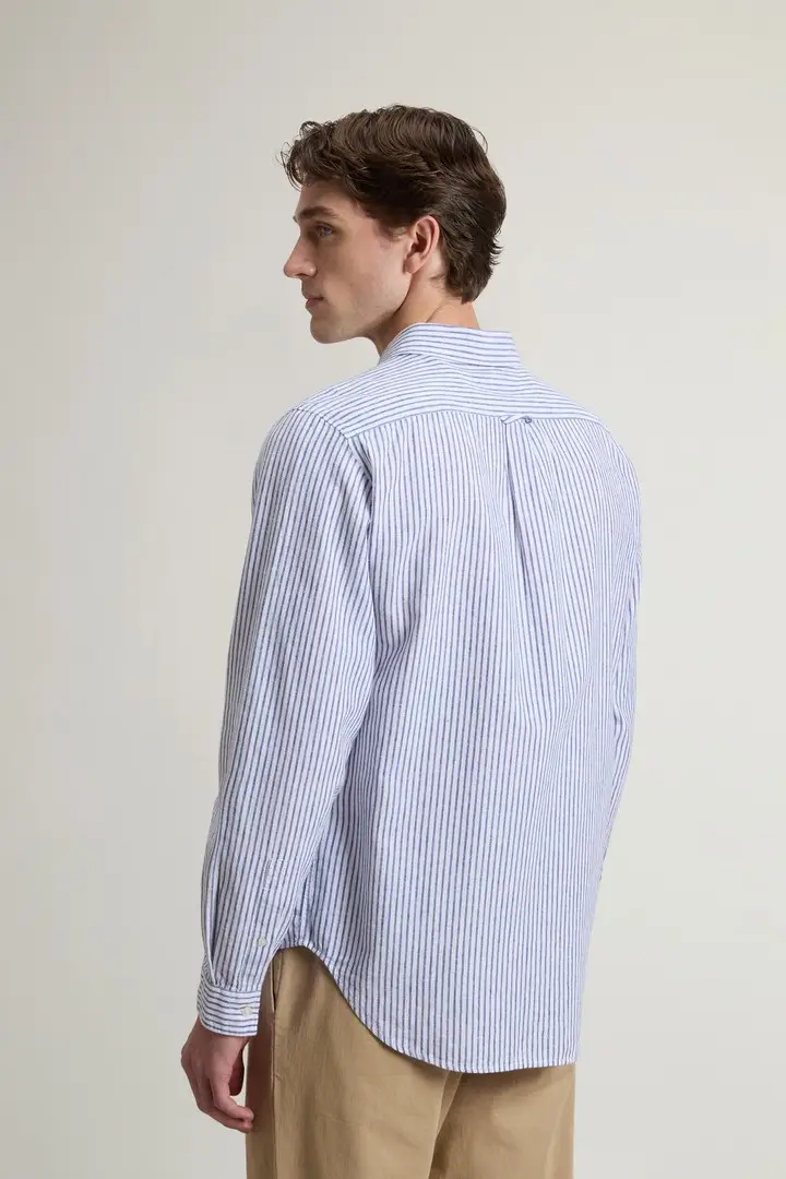 uomo Camicia in misto cotone e lino Blu Blue Stripe miniatura 2