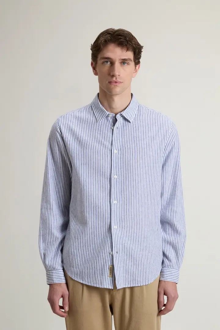 uomo Camicia in misto cotone e lino Blu Blue Stripe
