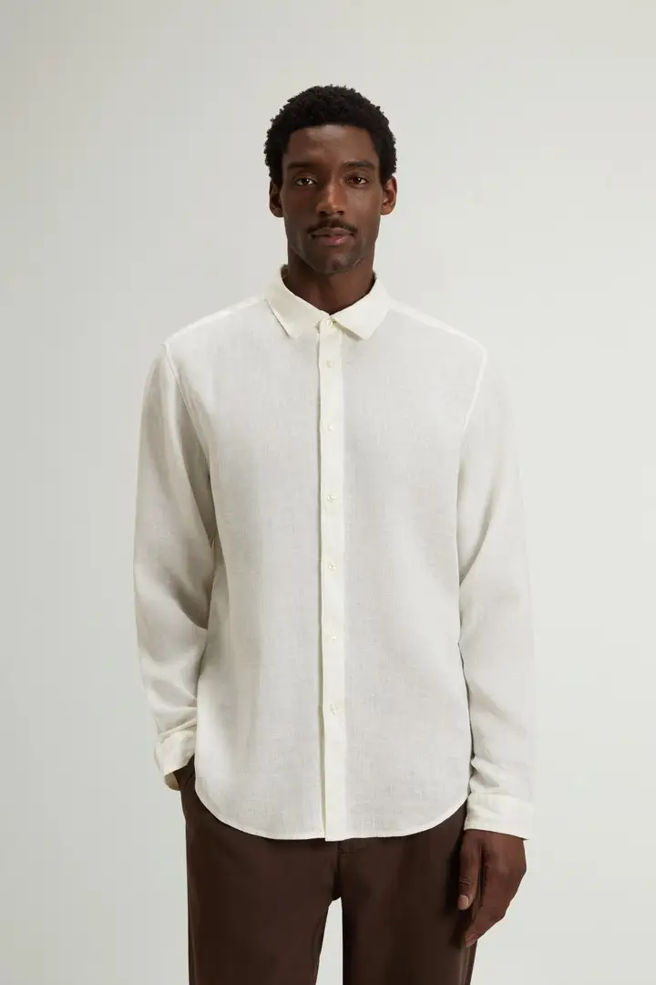 uomo Camicia in puro lino tinta in capo Bianco Arctic White