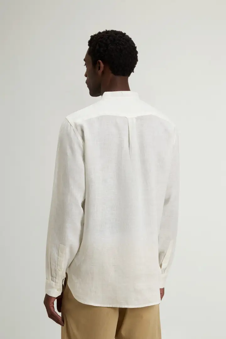 uomo Camicia in puro lino tinta in capo Bianco Arctic White miniatura 2