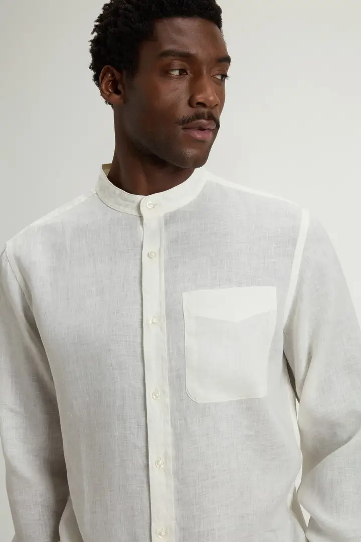uomo Camicia in puro lino tinta in capo Bianco Arctic White miniatura 3