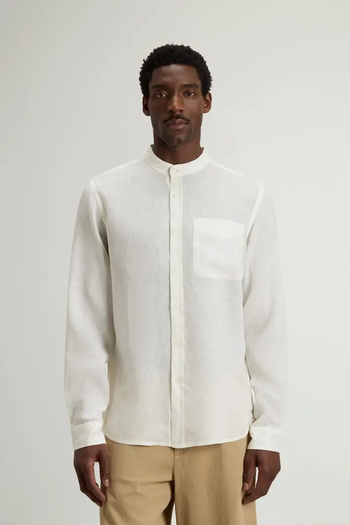 uomo Camicia in puro lino tinta in capo Bianco Arctic White