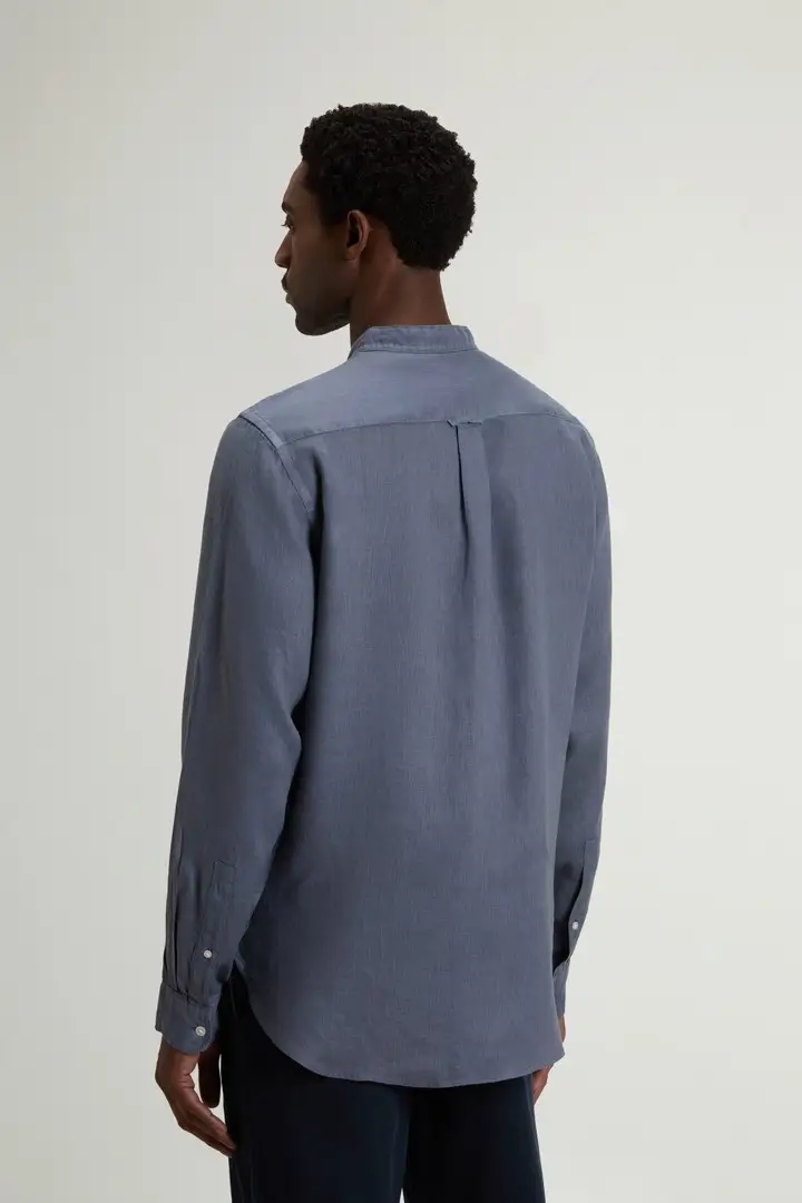 uomo Camicia in puro lino tinta in capo Blu Grisaille miniatura 2