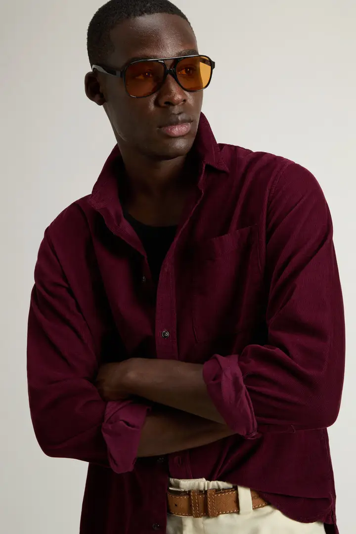 Uomo Camicia in velluto a coste Rosso Wine miniatura 3