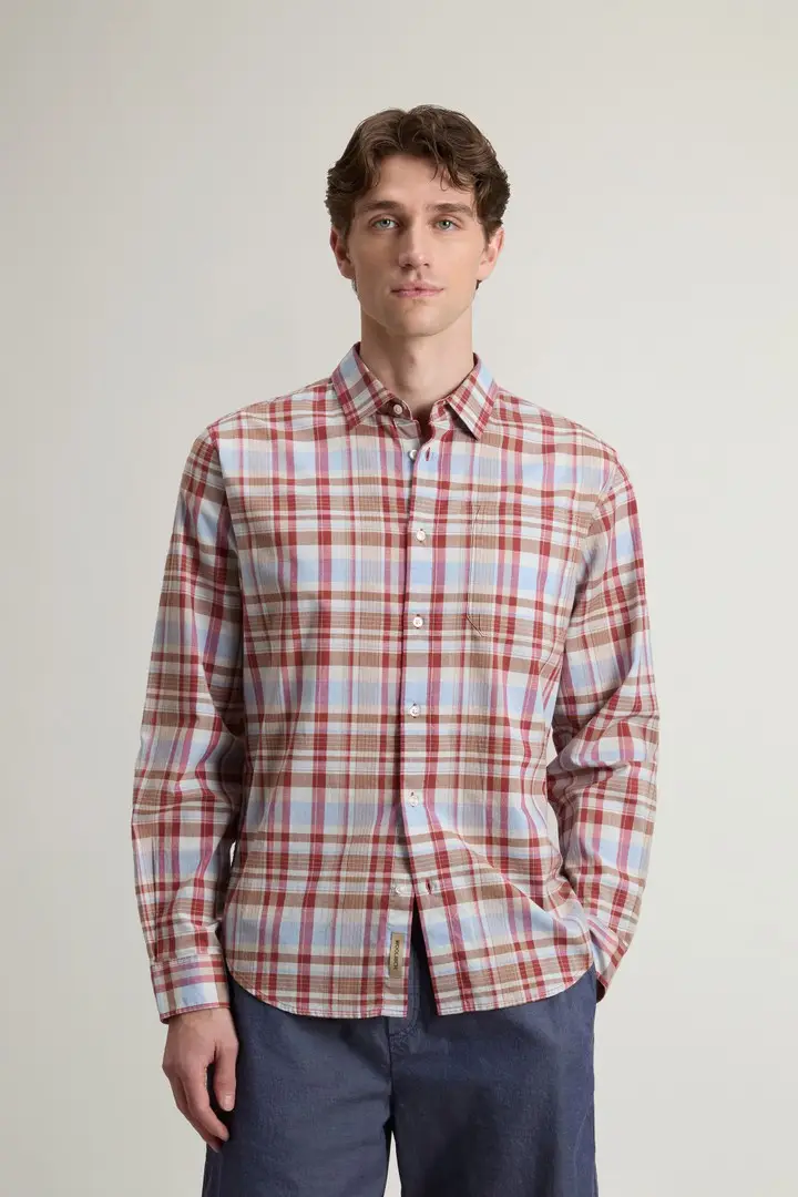 uomo Camicia Warren in puro cotone a quadri Rosso Red Check