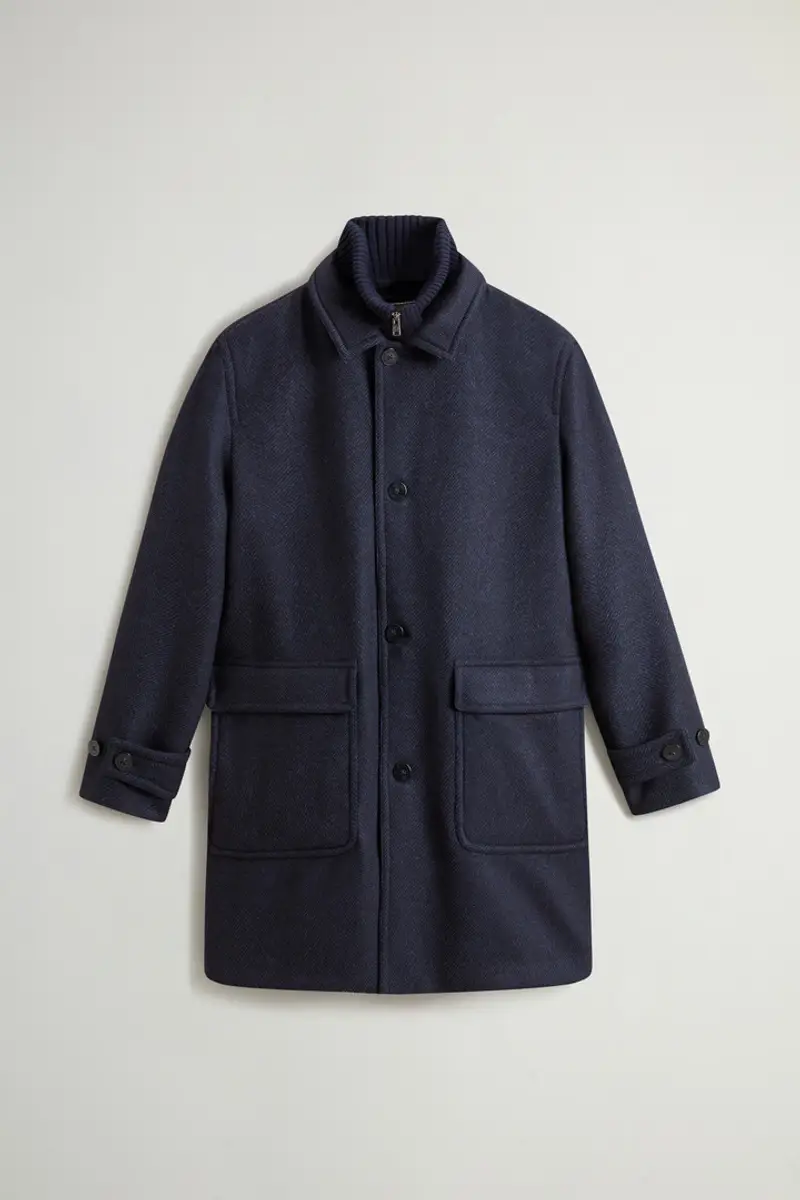 Woolrich Uomo Cappotto in pura lana italiana realizzato utilizzando un tessuto Loro Piana Blu Taglia XS