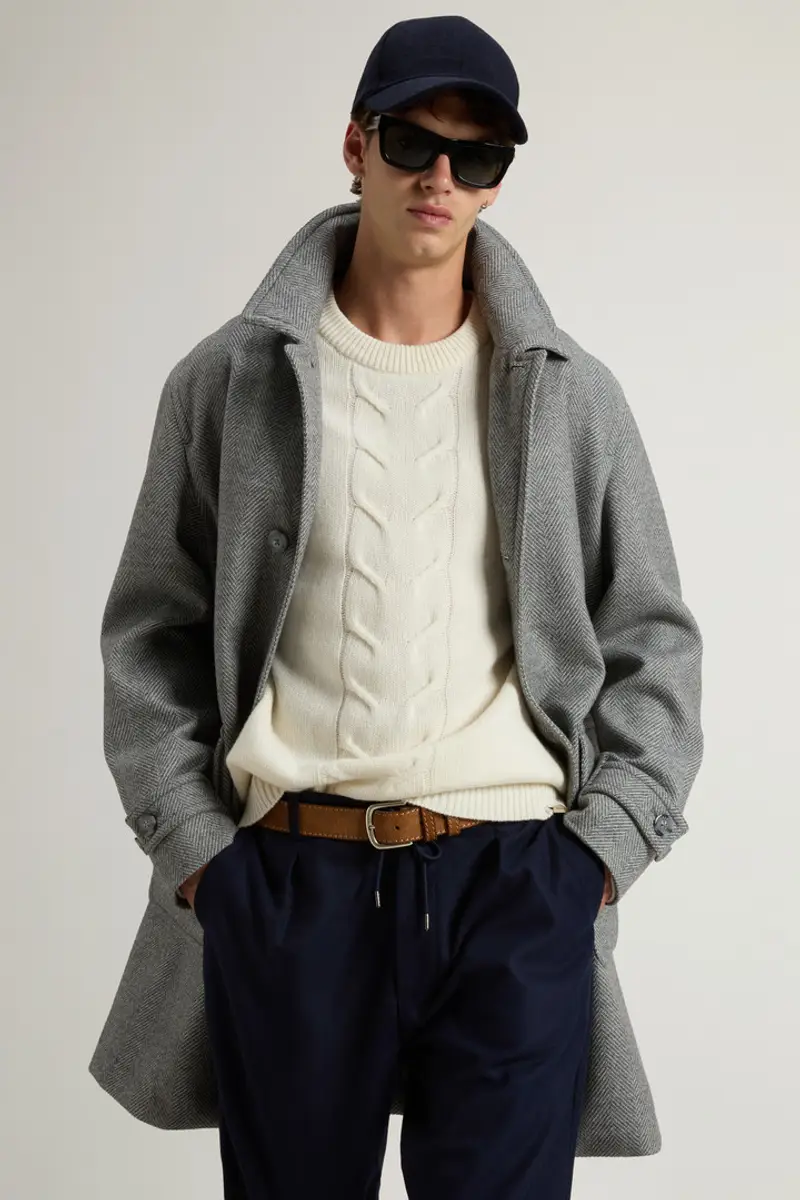 Uomo Cappotto in pura lana italiana realizzato utilizzando un tessuto Loro Piana Grigio Light Grey miniatura 3