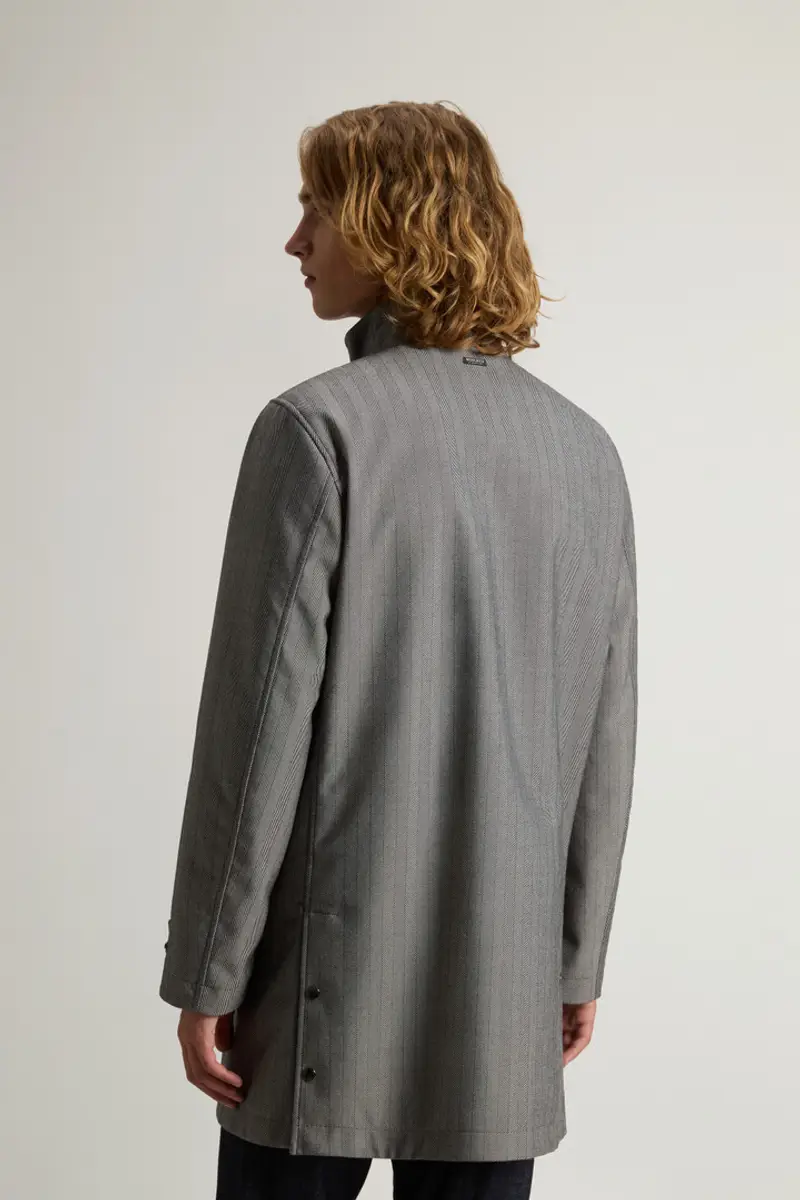 Uomo Cappotto tinto in filo in tessuto a tre strati con cappuccio Tortora Cream Herringbone miniatura 2