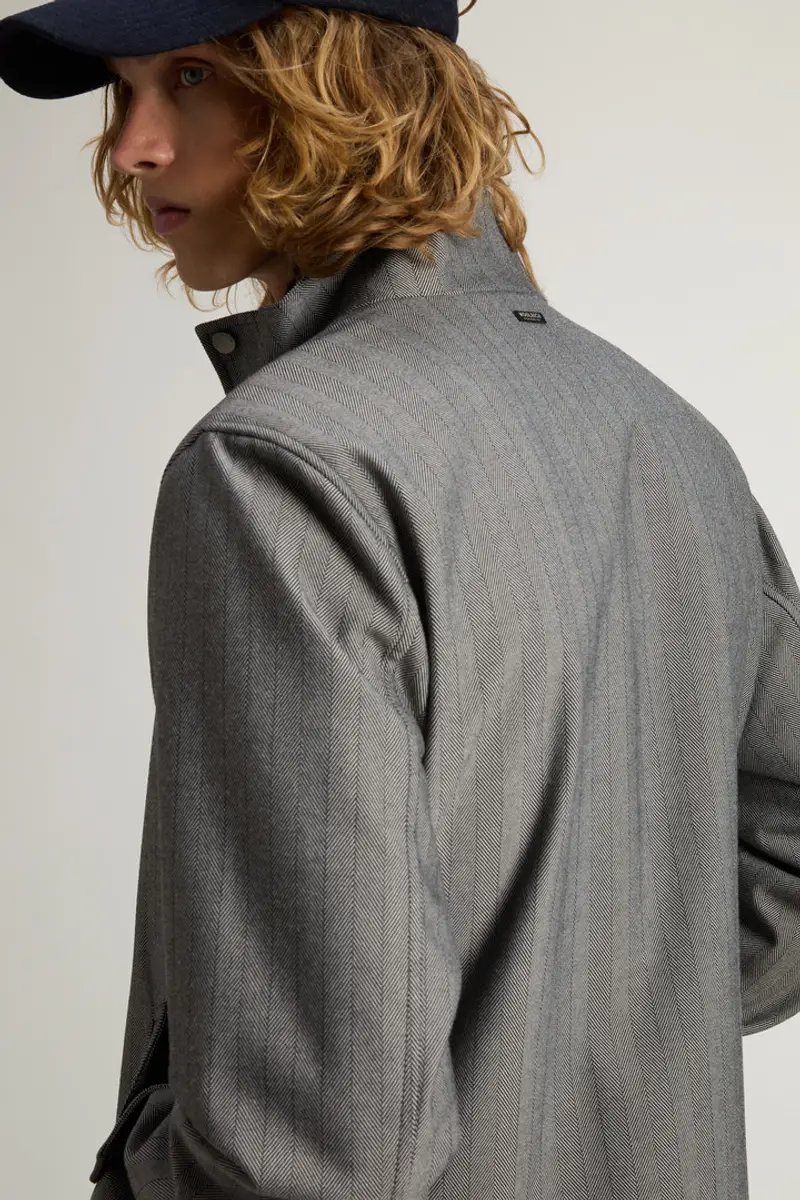 Uomo Cappotto tinto in filo in tessuto a tre strati con cappuccio Tortora Cream Herringbone miniatura 3