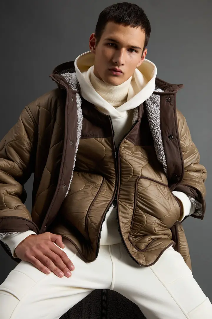 uomo Cappotto trapuntato con fodera in sherpa by Todd Snyder Beige Taupe miniatura 3