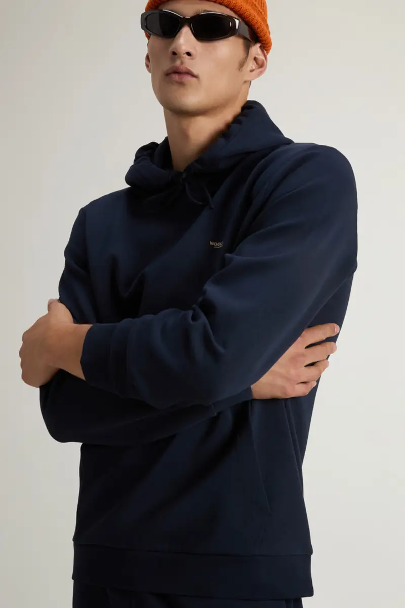 Woolrich Uomo Felpa con cappuccio in misto cotone interlock Blu Taglia S miniatura 3