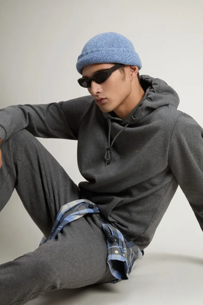 Woolrich Uomo Felpa con cappuccio in misto cotone interlock Grigio Taglia S miniatura 3