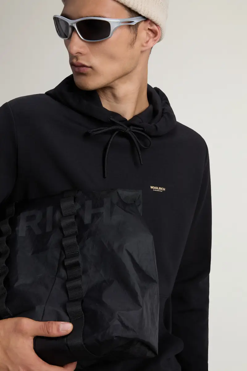 Woolrich Uomo Felpa con cappuccio in misto cotone interlock Nero Taglia S miniatura 3