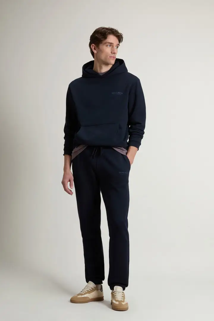 uomo Felpa con cappuccio in puro cotone con macro logo sul retro Blu Melton Blue miniatura 2